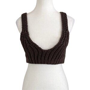 THEOPEN PRODUCT DARK BROWN KNIT CROPPED BRA TOP - M